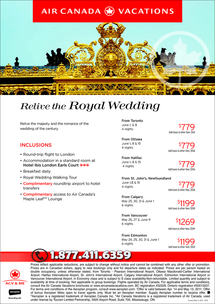 Air Canada Relive royal Wedding Deals!