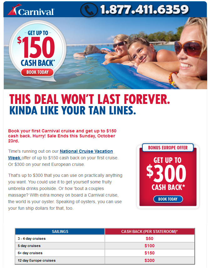 Carnival Cruises cash-back Deals
