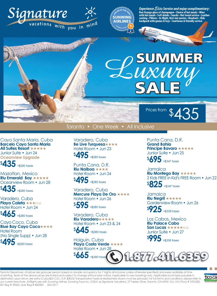 Signature Vacations Summer Luxury Sale with Signature Vacations All