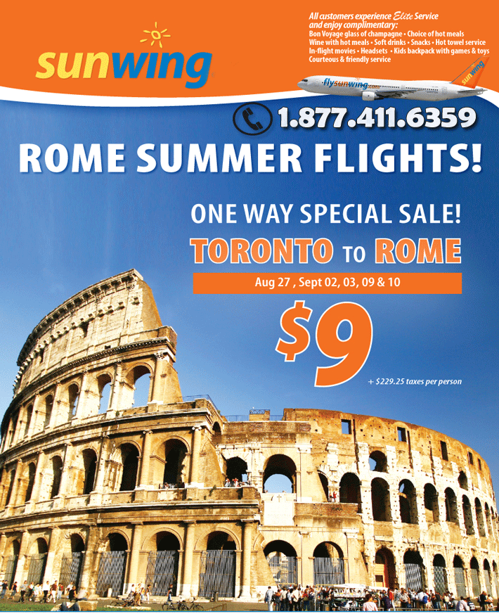 Sunwing Rome Flight Deals Sunwing Flight Deal to Rome