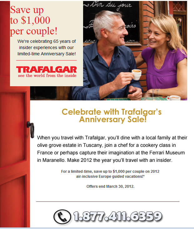 Save up to $1000/couple Trafalgar 65th Anniversary Sale