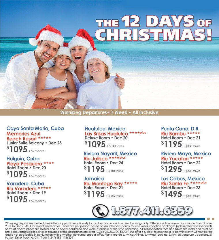Signature Vacations 12 Days of Christmas Deals All Inclusive